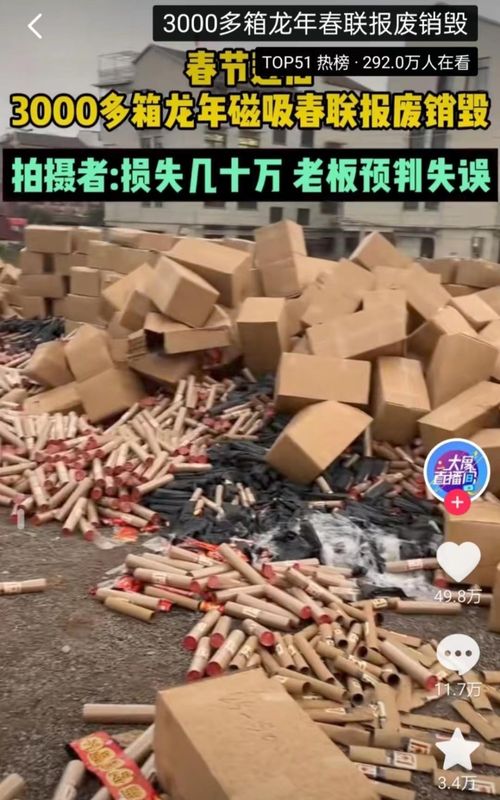 3000余箱磁吸春聯(lián)滯銷,浙江金華一工廠損失數(shù)十萬 市場監(jiān)管部門 屬企業(yè)自主經(jīng)營行為,應(yīng)提前做好市場預(yù)判